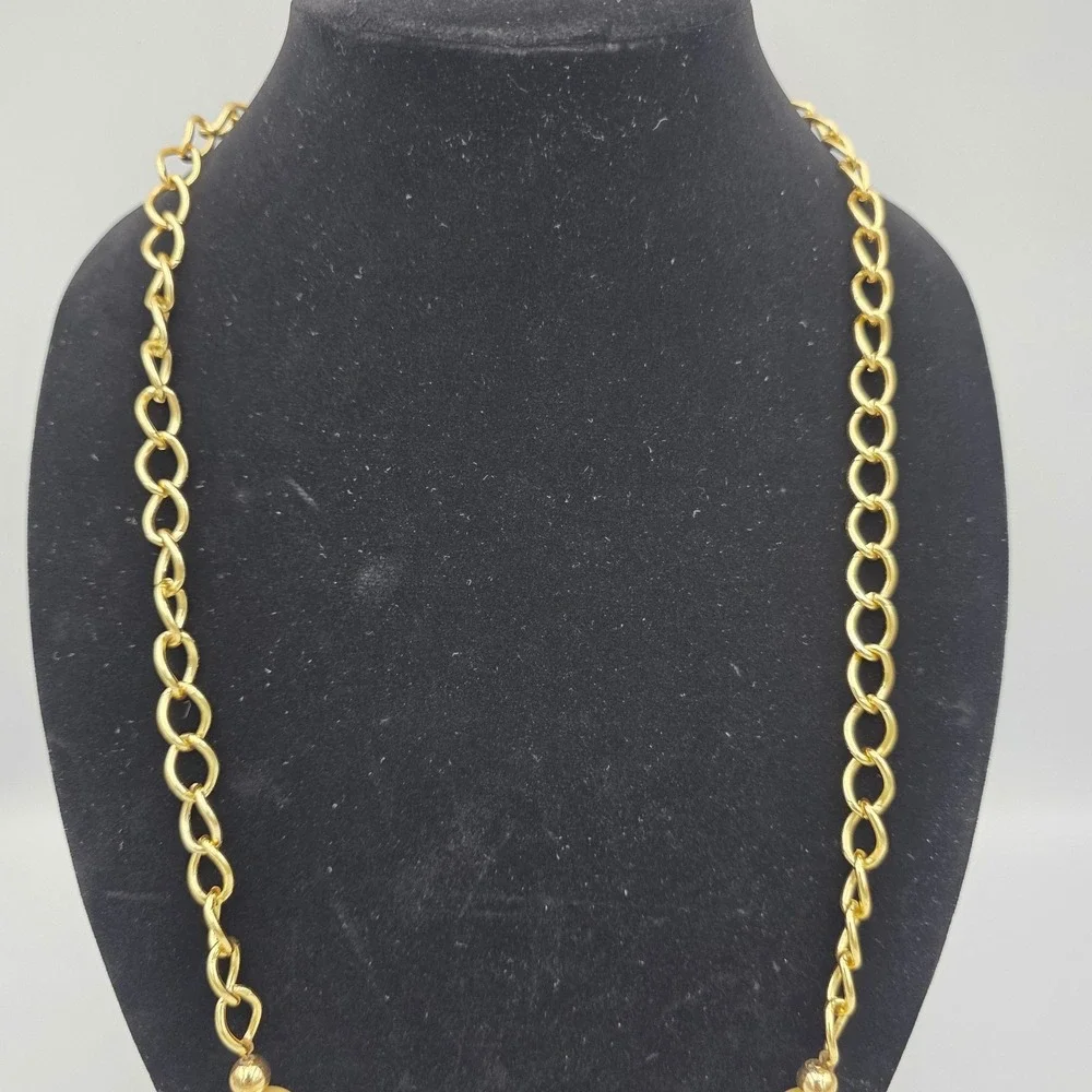 16'' Gold Tone Necklace With Faux Pearls And Linked Chains